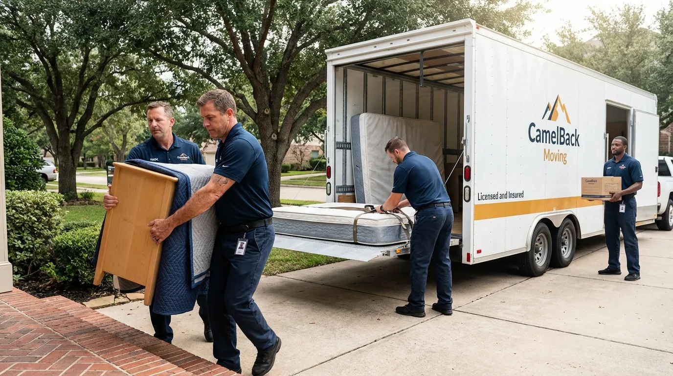 Crew loading residential truck for cross-state move from Saint Anne, IL