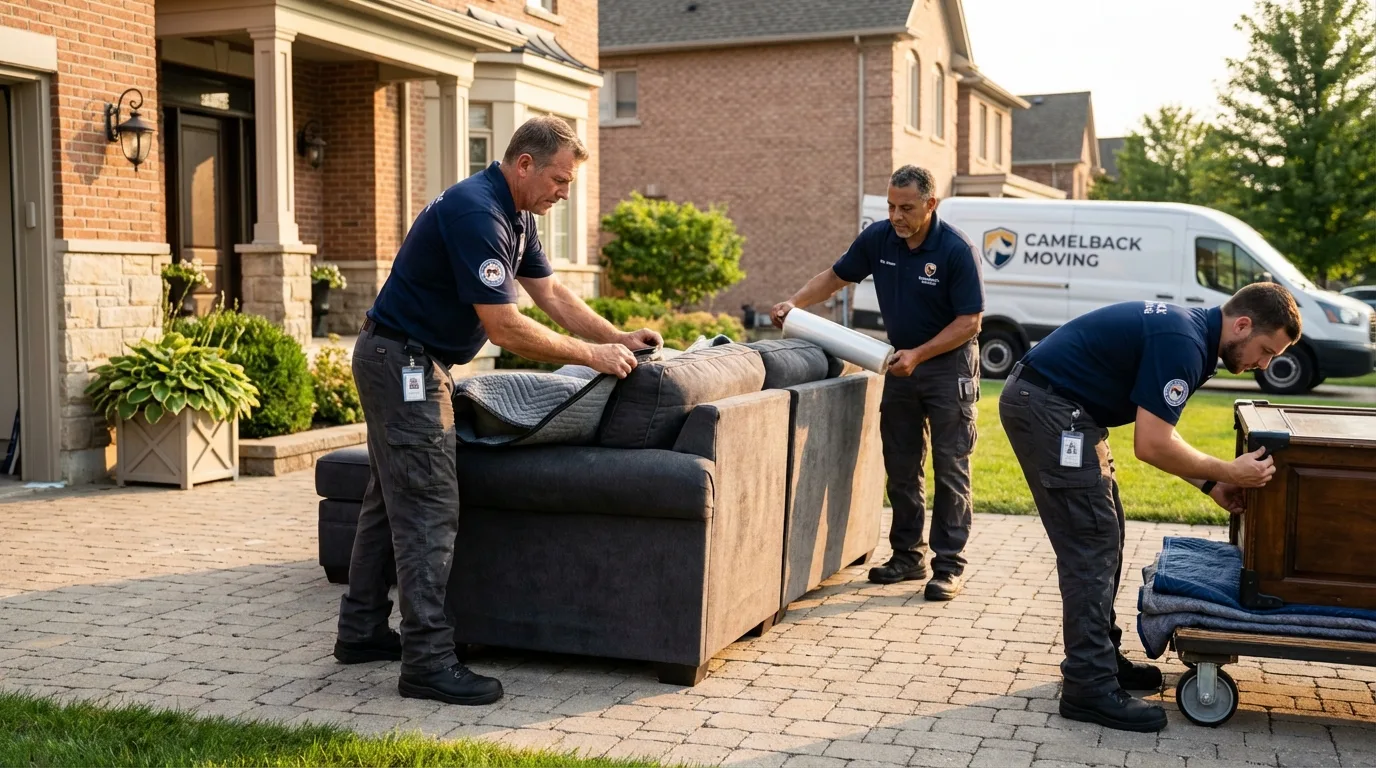 Large estate moving crew wrapping furniture in Saint Anne, IL