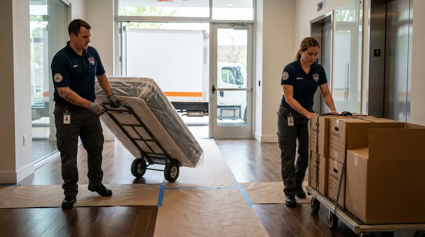 Professional apartment movers loading elevator in Saint Anne, IL