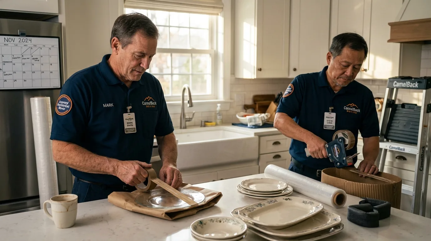 Professional crew packing kitchen dishware in Saint Anne, IL